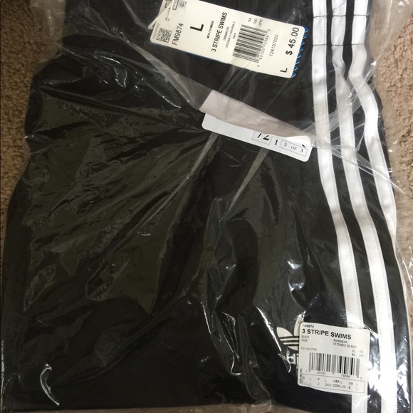 ADIDAS ORIGINALS 3-Stripes Swim Trunks Black - Picture 15 of 16